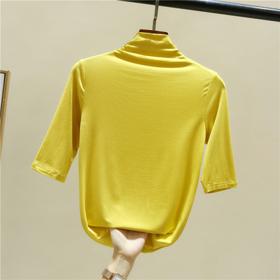 Bluză casual de damă cu mâneci 3/4 și guler polo înalt