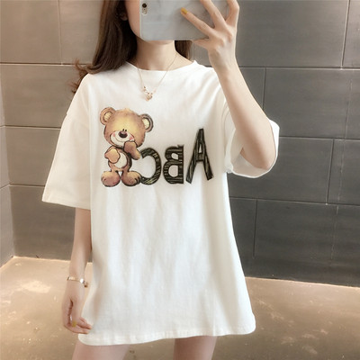 Ежедневна дамска тениска с апликация мече 