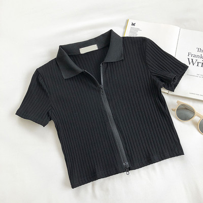 Дамска рипсена блуза с яка и цип в няколко цвята