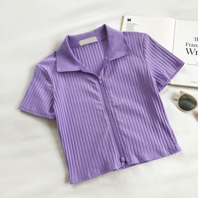 Дамска рипсена блуза с яка и цип в няколко цвята