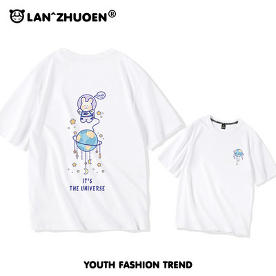 Дамска широка тениска с къс ръкав и щампа