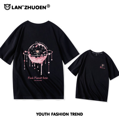 Дамска широка тениска с къс ръкав и щампа