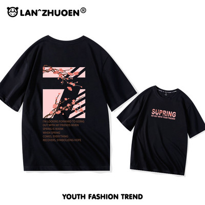 Дамска широка тениска с къс ръкав и щампа