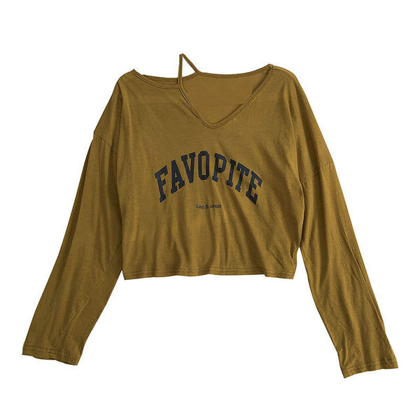 Bluză scurtă de damă cu mâneci lungi și decolteu spitz