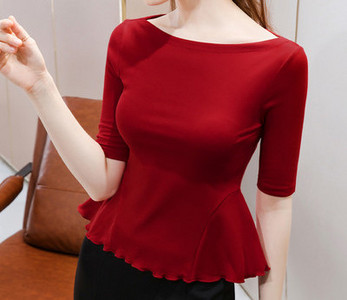 Дамска ежедневна блуза с овално деколте и 3/4 ръкави в няколко цвята