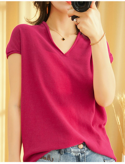 Дамска тениска изчистен модел с шпиц деколте