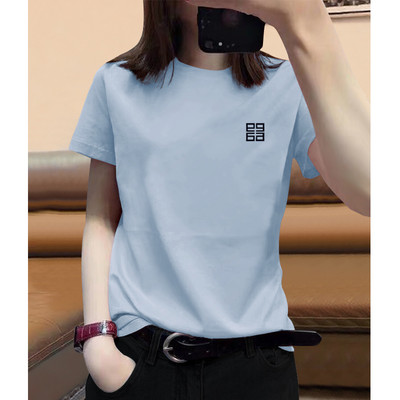 Дамска тениска с апликация и овално деколте в няколко цвята