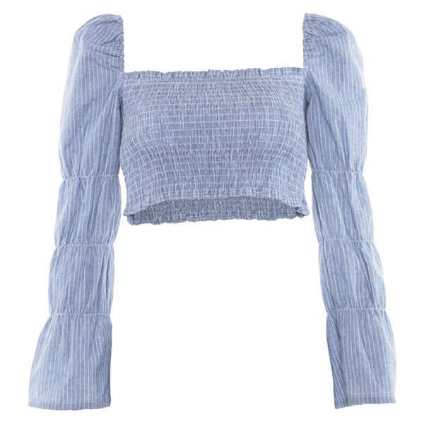 Дамска стилна блуза с квадратно деколте и дълъг ръкав