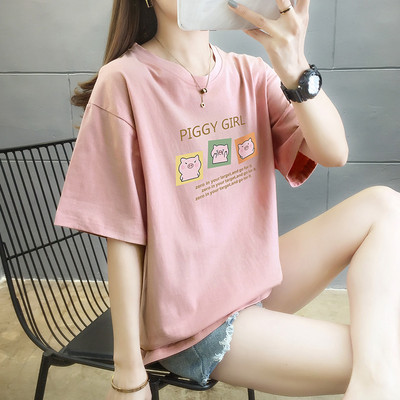 Широка дамска тениска с апликация и обло деколте