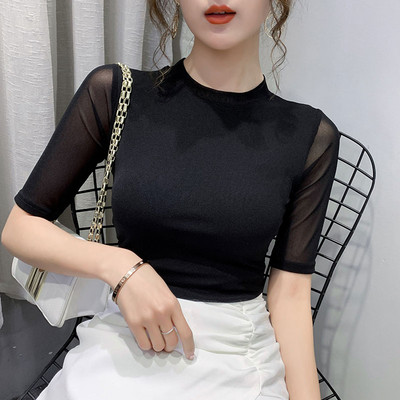 Bluză de damă modernă cu mâneci din tul în mai multe culori