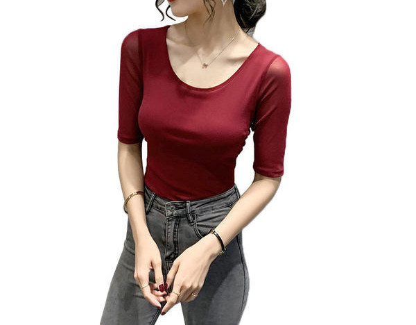 Модерна дамска блуза с ръкави от тюл в няколко цвята