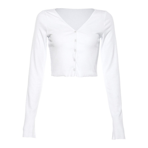 Актуална дамска блуза с копчета и шпиц деколте