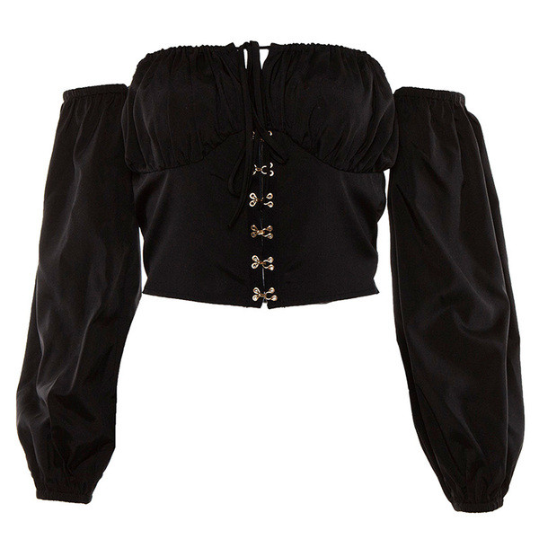 Нов модел дамска блуза с връзки и дълги ръкави