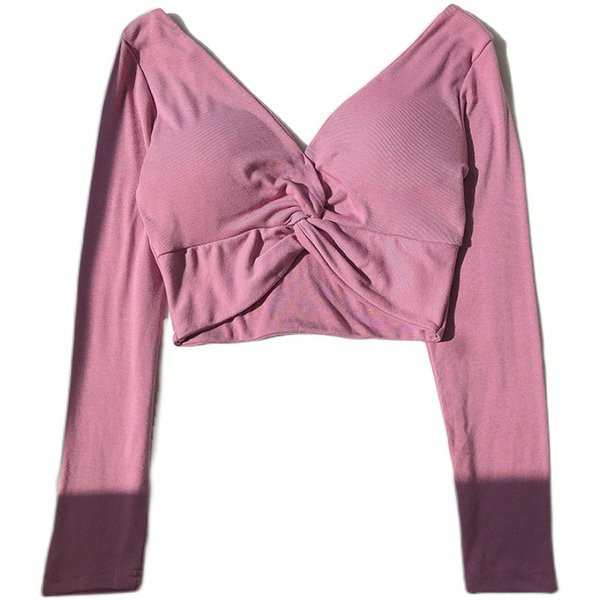 Bluză scurtă de damă cu decolteu în V și mâneci lungi