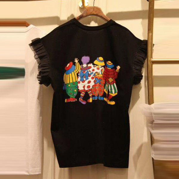 Tricou casual de dama cu aplicatii colorate si decolteu rotund