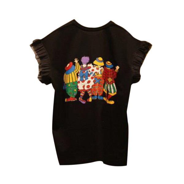 Tricou casual de dama cu aplicatii colorate si decolteu rotund