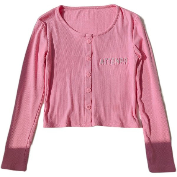 Дамска рипсена блуза с дълъг ръкав надпис и копчета