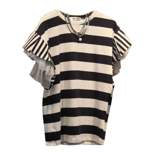 Tricou lat cu dungi cu tul pe maneci