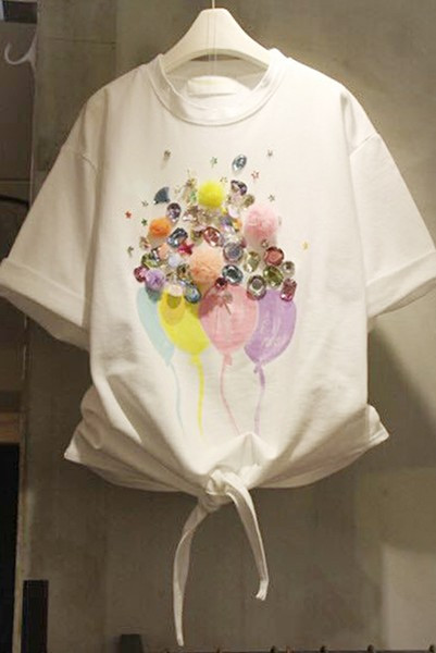 Tricou scurt modern cu cravate si pietre colorate