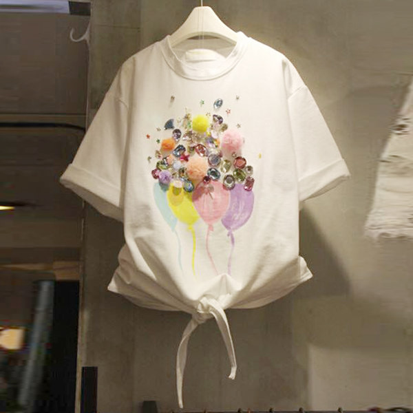 Tricou scurt modern cu cravate si pietre colorate