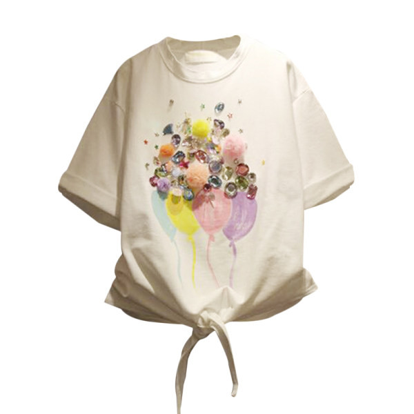 Tricou scurt modern cu cravate si pietre colorate