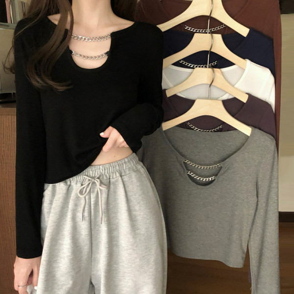 Bluza casual dama cu element metalic si decolteu rotund