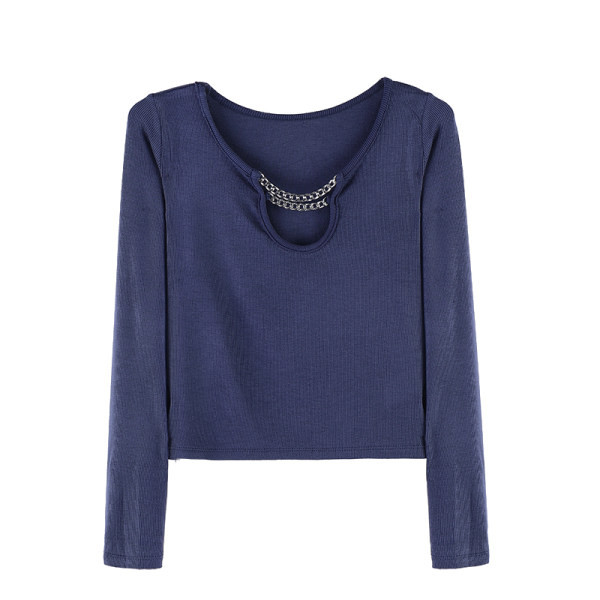 Bluza casual dama cu element metalic si decolteu rotund