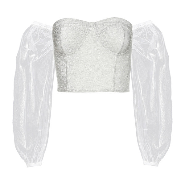 Bluză de damă actuală cu mâneci din tul