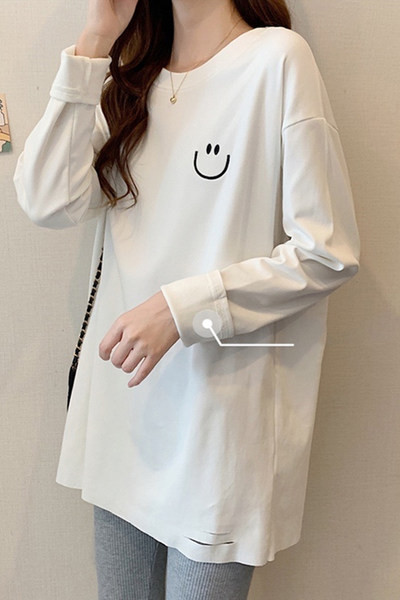 Bluză de damă modernă cu decolteu rotund - culoare albă