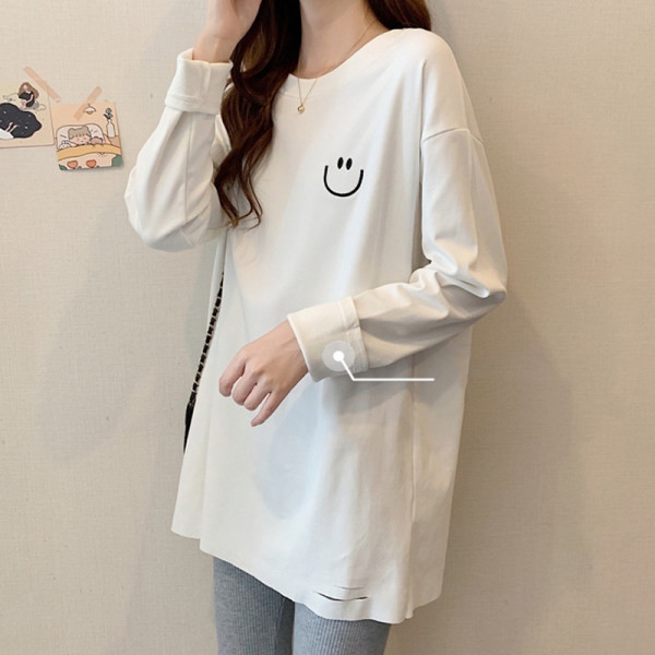 Bluză de damă modernă cu decolteu rotund - culoare albă