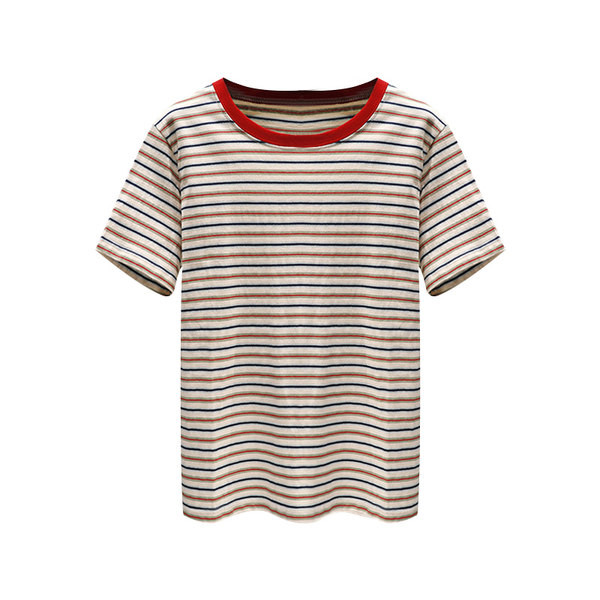 Tricou dama in dungi cu maneca scurta si decolteu oval