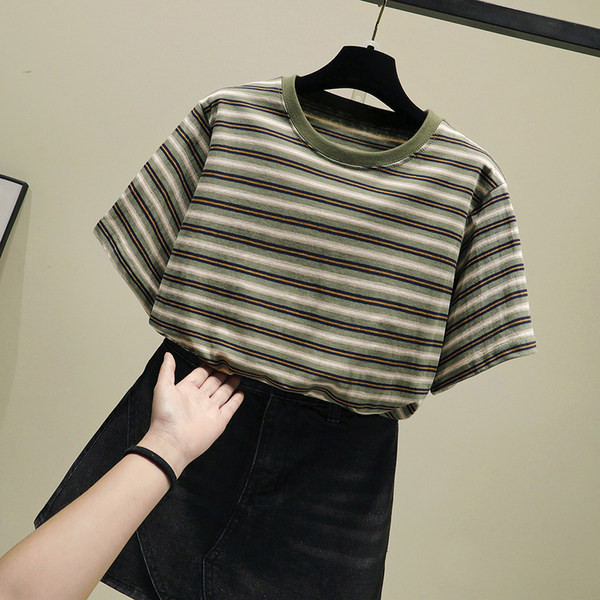 Tricou dama in dungi cu maneca scurta si decolteu oval