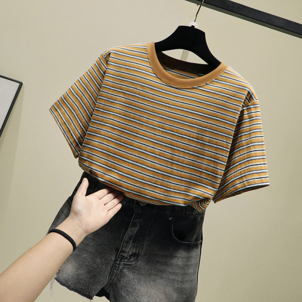 Tricou dama in dungi cu maneca scurta si decolteu oval