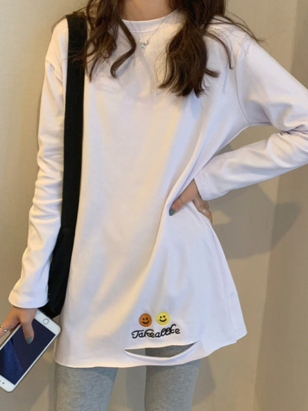 Bluză casual de damă, lată, albă, cu mâneci lungi