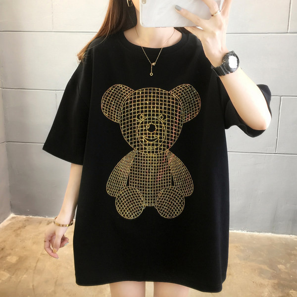 Tricou lat de dama cu aplicatie ursulet