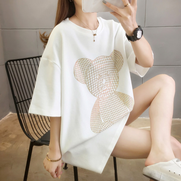 Tricou lat de dama cu aplicatie ursulet