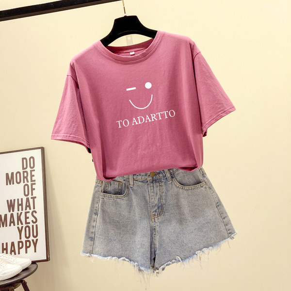 Tricou de damă din bumbac cu aplicație și mâneci scurte