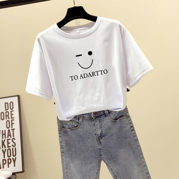 Tricou de damă din bumbac cu aplicație și mâneci scurte