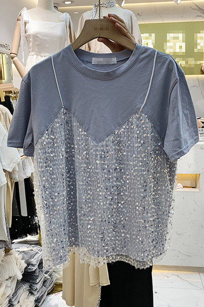 Bluza de vara model nou cu top cu paiete imitatie