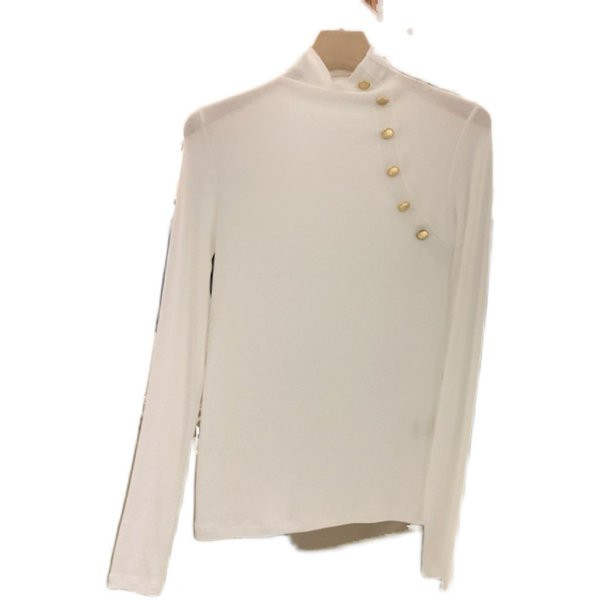 Bluză de damă moale, cu guler semi-înalt și nasturi