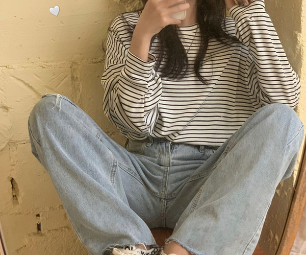 Bluza dama lata in dungi cu decolteu oval - doua culori