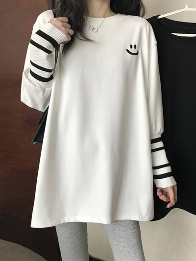 Широк модел дамска блуза с дълъг ръкав в бял и черен цвят