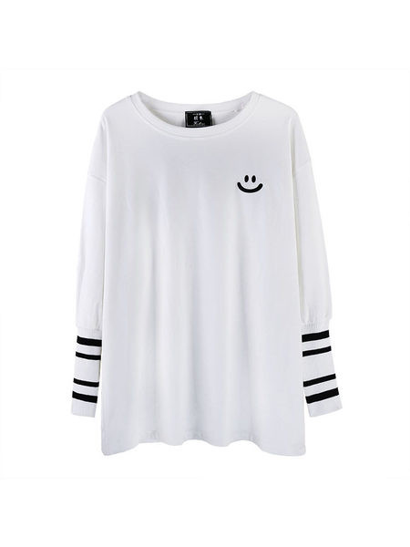 Bluză de damă model larg cu mâneci lungi în alb și negru