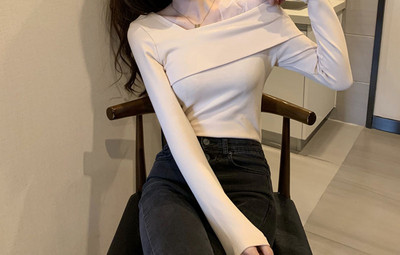 Bluză de damă modernă cu tul și mâneci lungi