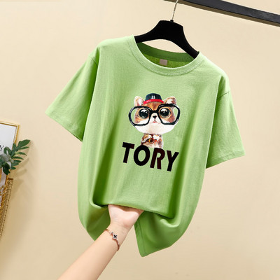 Tricou dama cu decolteu oval si aplicatie