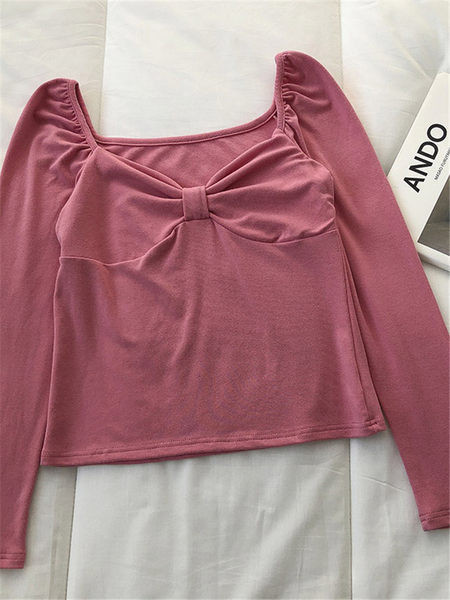 Bluză scurtă de damă cu decolteu adunat și mâneci lungi