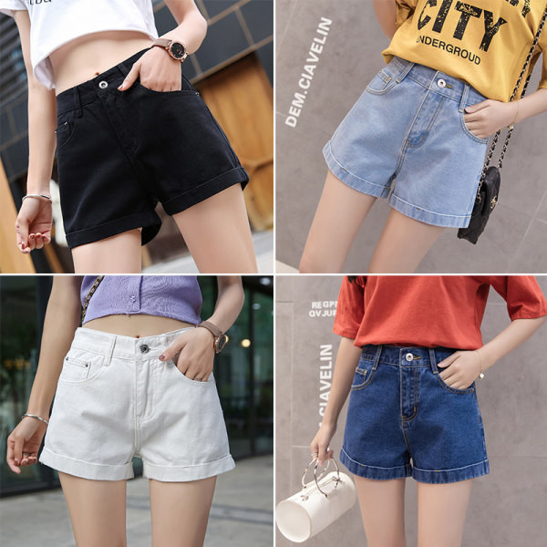 Pantaloni scurti de dama cu buzunare si talie inalta in diferite culori