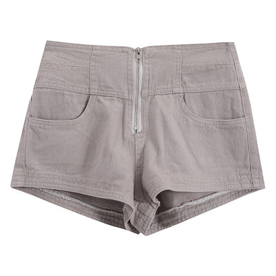 Pantaloni scurți casual din denim cu talie înaltă și fermoar