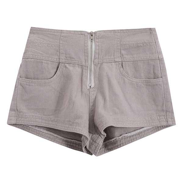 Pantaloni scurți casual din denim cu talie înaltă și fermoar