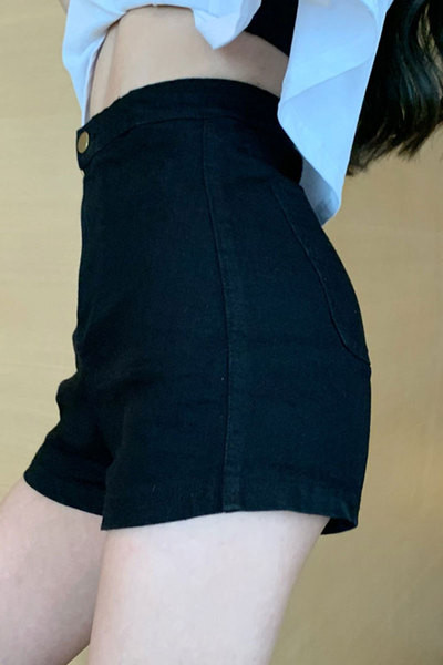 Pantaloni casual dama cu talie inalta in negru si albastru